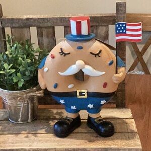 Patriotic Donut Figurine with Flag